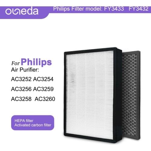 2 pcs Replacement Filter Kit FY3433 HEPA filter Carbon filter FY3432 for Philips purifier AC3260/3259/3256/4924