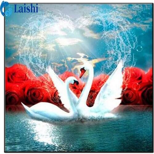 New Couple gift, swans, red rose Symbol of pure love Diamond Painting Round Diamond Embroidery Home Decoration Christmas Gift