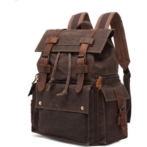 Outdoor Classic Waterproof Canvas Rucksacks Backpack Leather Men Women Backpack Travel Bag Large Waxed Teenagers Laptop Backpack