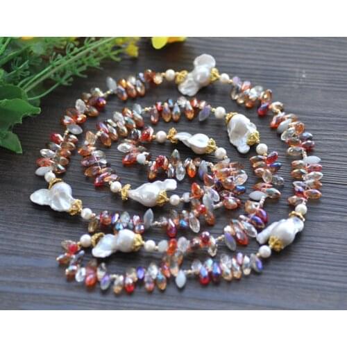 P7517 50" 25mm White Baroque Keshi Pearl Multicolor Faceted Crystal Necklace Choker Women jewelry