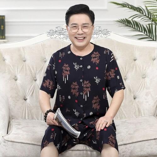 Middle Age Mens 2PCS Print Pajama Sets Summer New Short Sleeve Home Clothes Casual O-Neck Sleepwear Loose Nightwear XL-4XL