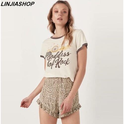 Casual apricot short sleeve summer tshirt women letter goddest of rock mixed color t-shirt girls new arrivals 2019 vestidos