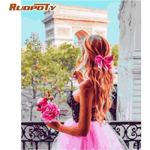 RUOPOTY Painting By Numbers Kits Handmade Pink Dress Girl Figure Picture By Number Unique Diy Framed On Canvas Home Decoration