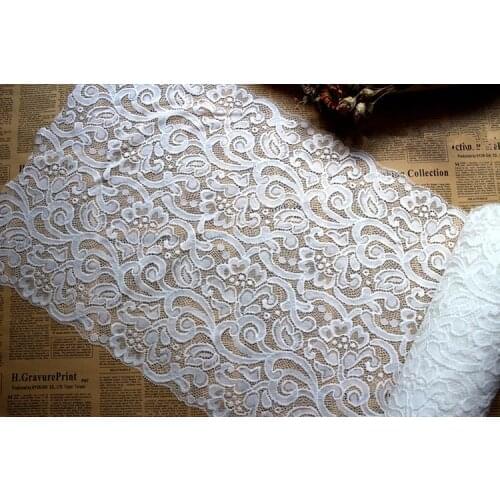 Width 37CM White Elastic Stretch Lace Trim Soft Floral Decoration Crafts Sewing Lace Fabric For Dress Making