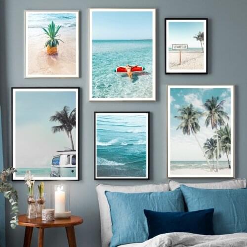 Nordic Seascape Posters And Prints Beach Palm Tree Pineapple Wall Art Canvas Painting Mdoern Wall Pictures For Living Room Decor