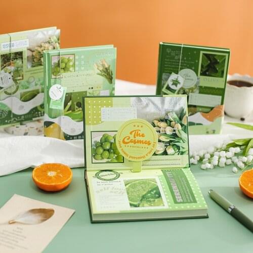 Good Morning Tea Hardcover Notebook 130*180mm Green Tune Diary Lined+Blank+Grid Paper 196P Free Shipping