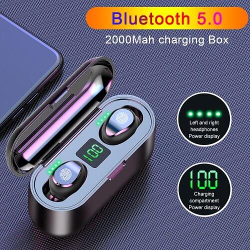 F9 Bluetooth 5.0 Earphones TWS Wireless Headphones Blutooth Handsfree Headphone Sports Earbuds Gaming Headset Phone PK HBQ