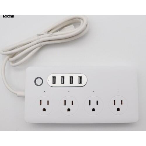 Wifi smart power strip Alexa, surge protector with 4 USB charging ports and 4 smart AC plug power outlet extension cords for mul
