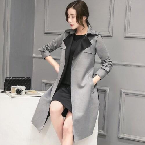 Windbreaker With Belt Womens Korea Style Slim Grey Coats Spring Autumn Trench Coat Para As Mulheres WXF112