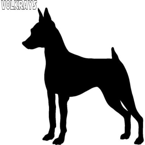 Volkrays Creative Car Sticker Miniature Pinscher Dog Accessories Reflective Waterproof Vinyl Decal Black/Silver,11cm*10cm