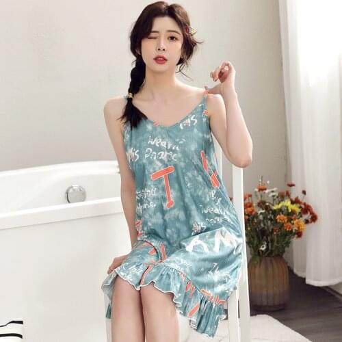 Vestidos Female New Summer Nightdress Sexy Spaghetti Strap Dress Print Large Size Nightgowns Women Nightwear M-3XL