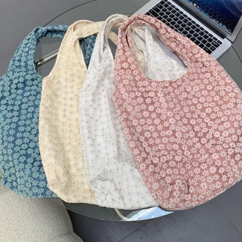 Embroidery Flower Women Shoulder Bag Fairy Floral Ladies Lace Eco Shopping Bags Female Girls Large Capacity Tote Purse Handbags