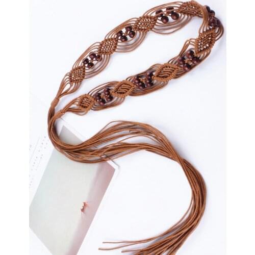 Vintage belt women decorated tassel braided Bohemia hollow long waist rope for dresses knot female ladies ceinture femme chain