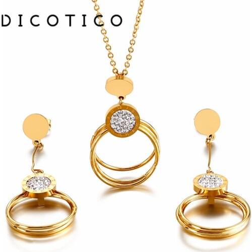Roman Numerals Round Women Jewelry Set Mujer Zircon Stainless Steel Chain Necklaces Earrings Sets Wedding Choker For Women Gift