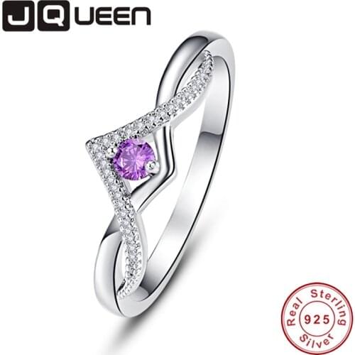 JQUEEN Amethyst White Zircon Rings For Women Silver Ring 925 Jewelry Pave Setting Crystal Jewelry Bijoux Femme AAA Quality