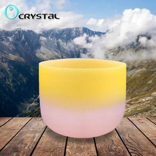 10 Inch E Solar 440hz 432hz Yellow Light Pink Chakra Quartz Crystal Singing Bowl Sound - Meditation