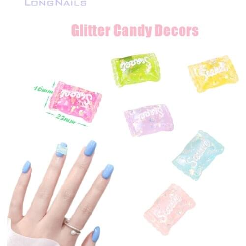10pcs/lot Japanese Fresh Candy Decors Glitter Resin Flashing Sweet 3D Ornaments 16*23mm Sugar Design DIY Nail Accessories ZC42s