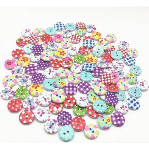 100pcs 15mm Mixed Round Wood Buttons Scrapbooking Decorative 2 Holes Christmas SEWING ACCESSORIES