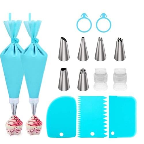 15/17 piece set of silicone pastry bag stainless steel cake nozzle DIY cake decoration tool cream scraper reusable baking tool