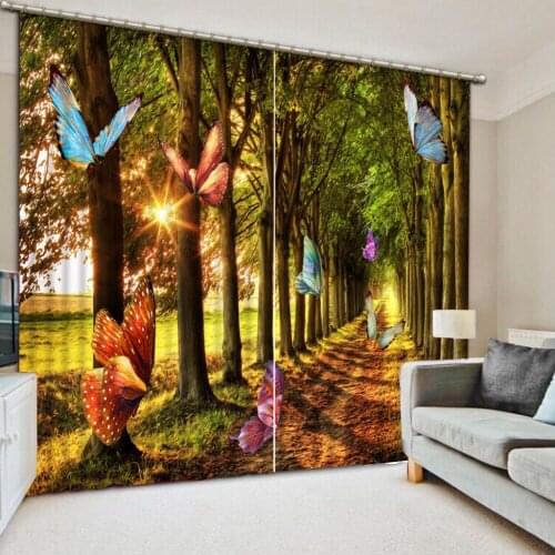 3D Curtain Luxury Blackout Window Curtain Living Room butterfly forest curtains