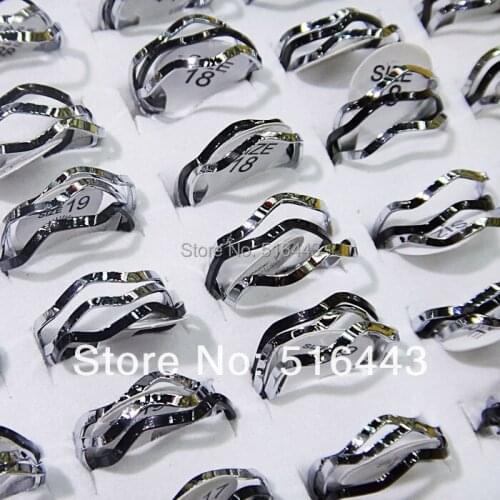 A-468 Fashion Wholesale Jewelry Lots 50pairs Stainless steel Black with Silver 3 in 1 Waves Rings