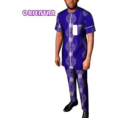 African Men Clothes Tops and Pants Set African Print Long Sleeve Shirt and Trousers Dashiki Men Outfit African Pants Set WYN1750