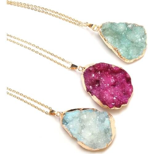 Irregular Green Agates Pendant Necklace Reiki Healing Natural Stone Amulet DIY Jewelry Gift Size 30x40mm