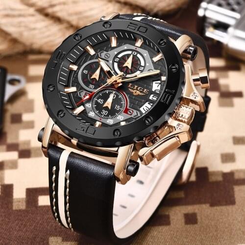 LIGE New Mens Watches Top Brand Luxury Military Sport Watch Men Leather Waterproof Quartz Clock Wristwatch Relogio Masculino+Box