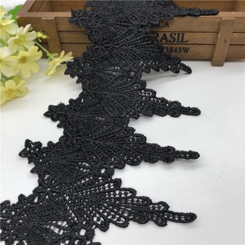 12.5cm Width Black Embroidery Lace Trim Ribbon Water Soluble Sew on Fringe Lace Appliques Clothes Edge Dress Border
