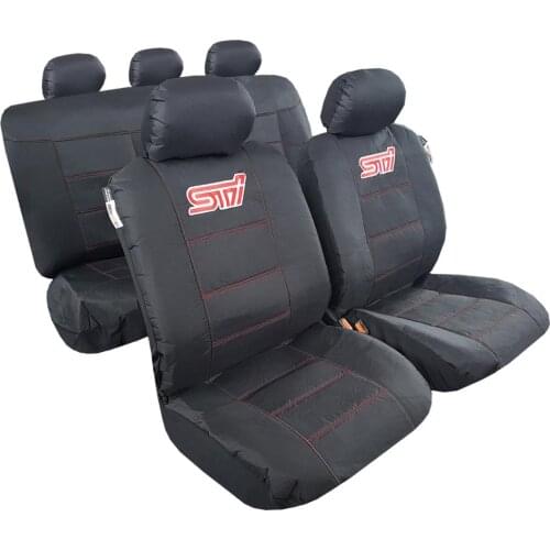 Black Canvas Seat Covers, Waterproof Oxford Automotive Accessories STI Embroidery For Most Car Truck SUV Van, Airbag Safe