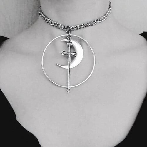 Choker,Moon Sword Necklace, Silver Plated,Dagger,Dark,Witchy,Goth,Gothic, Black Metal,Occult,Tarot,Jewelry