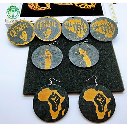 Cheap Vintage African Girl Wooden Earrings