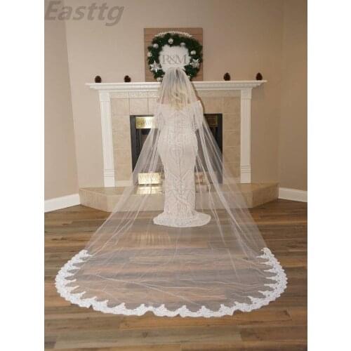 White Ivory Cathedral Length Wedding Veils One Layer Lace Bridal veil Wedding Accessories with Comb Veu De Noiva
