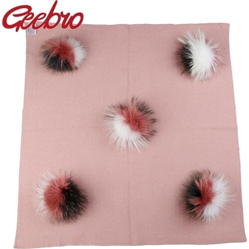 Geebro Newborn Soft Warm Wool Swaddling Blanket Bedding Swaddles Wrap Baby Birth Gift With 15cm Triple Color Real Fur Pom Pom