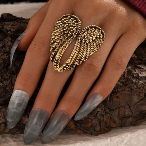 HuaTang Antique Silver Color Wing Knuckle Ring for Women Vintage Geometric Midi Finger Rings Female Decoration Jewelry Anillos