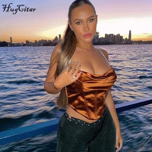 Hugcitar 2021 Sleeveless Satin Patchwork Rhinestone Backless Irregular Camis Spring Summer Women Fashion Sexy Partywear