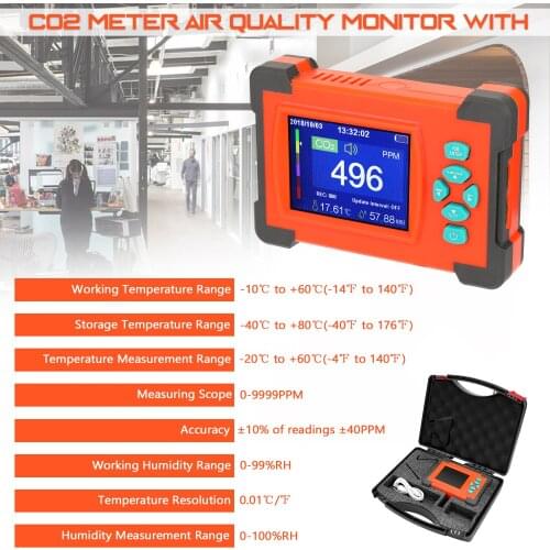 CO2 Meter Gas Detector Indoor Environmental Monitoring Tester With Temperature And Humidity Teser Stable Data