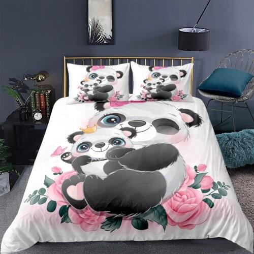 Cartoon Panda 3D Blah Typeface Duvet Cover Bedding Set Home Textile Soft Bed Set Single Queen King Size for Kids Quilt Cover