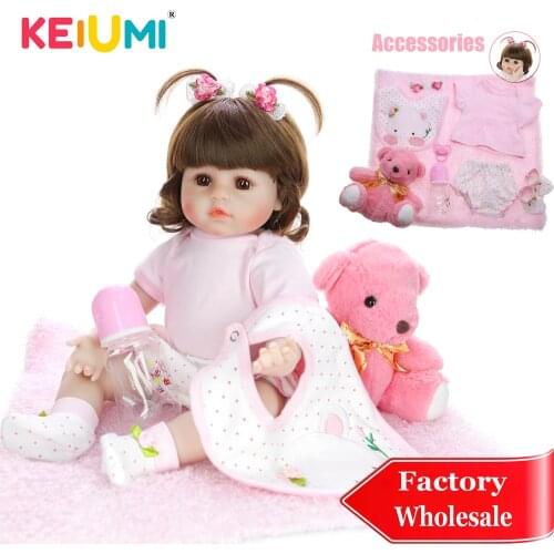 KEIUMI 18 Inch Reborn Baby Girl Adorable Soft Silicone Reborn Baby Dolls Birthday Gifts Stuffed Doll Toys With Bear Playmate