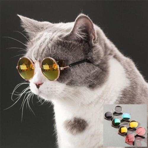 Cute & Funny Pet Sunglasses Classic Retro Circular Metal Prince Sunglasses for Cats or Small Dogs Fashion Cat Glasses