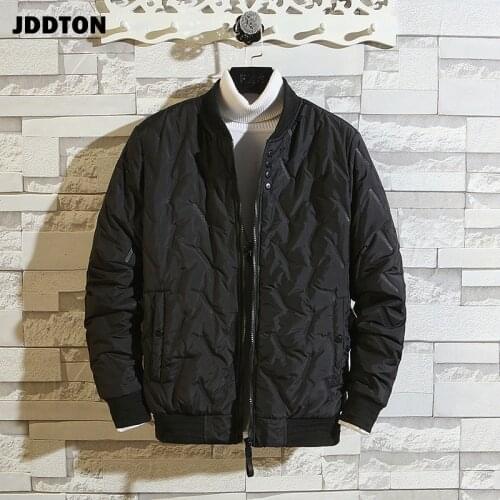 JDDTON Winter Mens Baseball Collar Jacket Thick Windproof Korean Style Thermal Solid Color Windbreaker Fashion Streetwear JE582