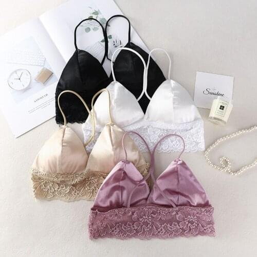 2020 New Summer Bralette Lace Splice Elastic Straps Wireless Sexy Seamless Bras For Women Underwear Lingerie Triangle Cup Bh