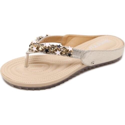 New Fashion Vocation Beach Seaside Women Slippers Bohemian Beaded Soft Sole Summer Shoes Comfortable Leisure Flat Ladies Slipper