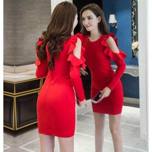 Womens wear the spring and autumn period and the new falbala temperament of cultivate ones morality show thin buttock dress se