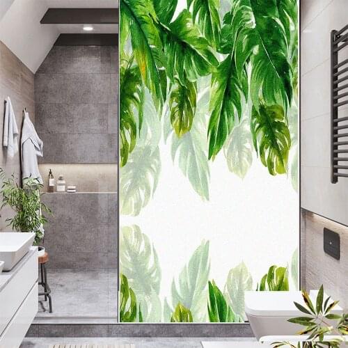 Window Film Privacy Green Plants Non Adhesive Glass Sticker Sun Protection Heat Control Window Coverings for Homedecor