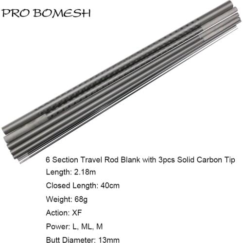 Pro Bomesh 1 Set 2.18m 6 Section Solid Tip Xrays Wrapping Carbon Fiber Travel Fishing Rod Blank DIY Building Component Cane