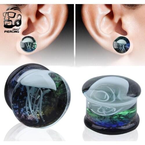 New Product Romantic 8-16mm Colorful Jellyfish Glass Ear Plug Gauge Tunnel Body Fashion Piercing Jewelry Ear gauges Tunnel Body