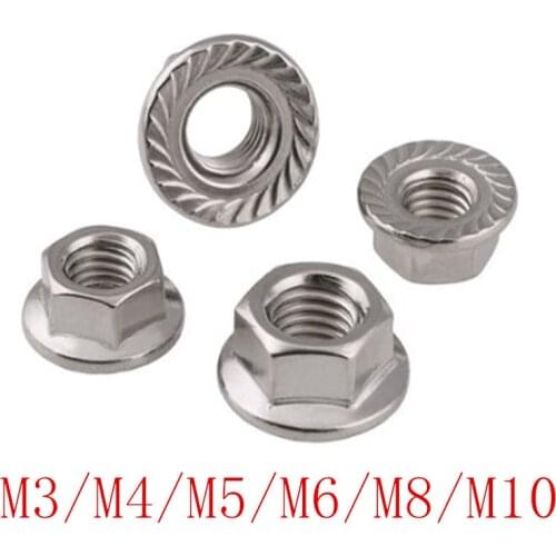 5-50pcs din6923 M3 m4 m5 m6 m8 m10 304 Stainless Steel Hex Flange Nuts Pinking Slip Locking Lock Nut