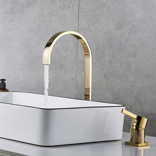 Basin faucet Bathroom super long pipe two holes Brushed Gold/Black bathroom faucet sink tap 360 rotating widespread basin Tap