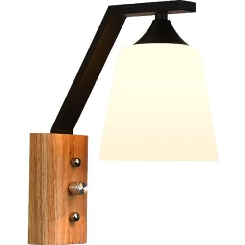 Modern Iron Wall Lamps Nordic Glass Wood Bedroom Bedside Wall Sconce Lights Adjustable Living Room Corridor Study Luminaires